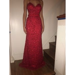 All sequined red evening/ prom gown